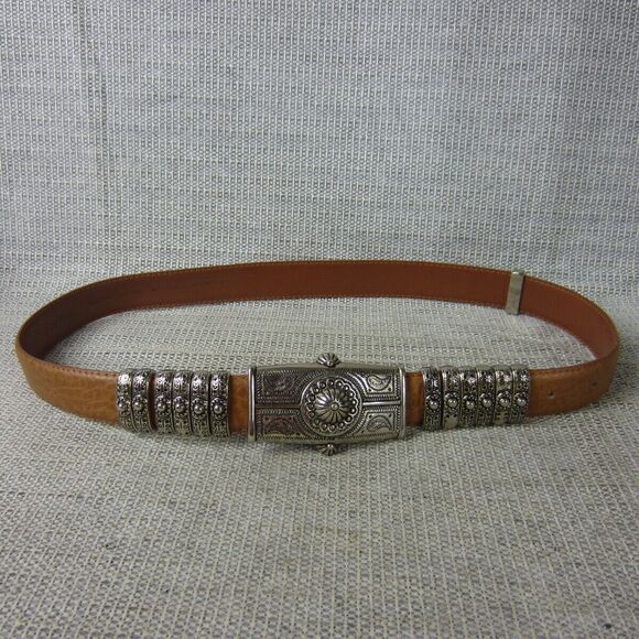 Courtenay Belt Womens Medium Brown Genuine Leather Medallion Vintage Western - Picture 3 of 15